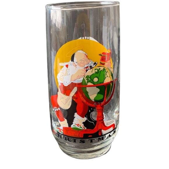 Vintage Coca-Cola Coke Santa Lot of 2 Glasses Norman Rockwell 1926 Reproduction - Picture 2 of 11